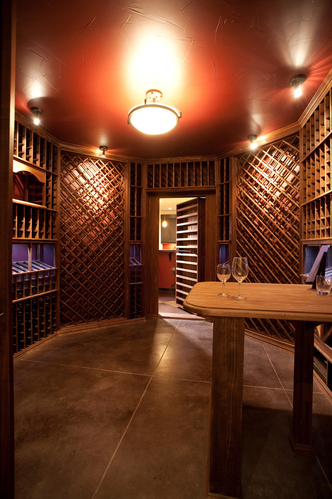 Example of a trendy wine cellar design in Denver