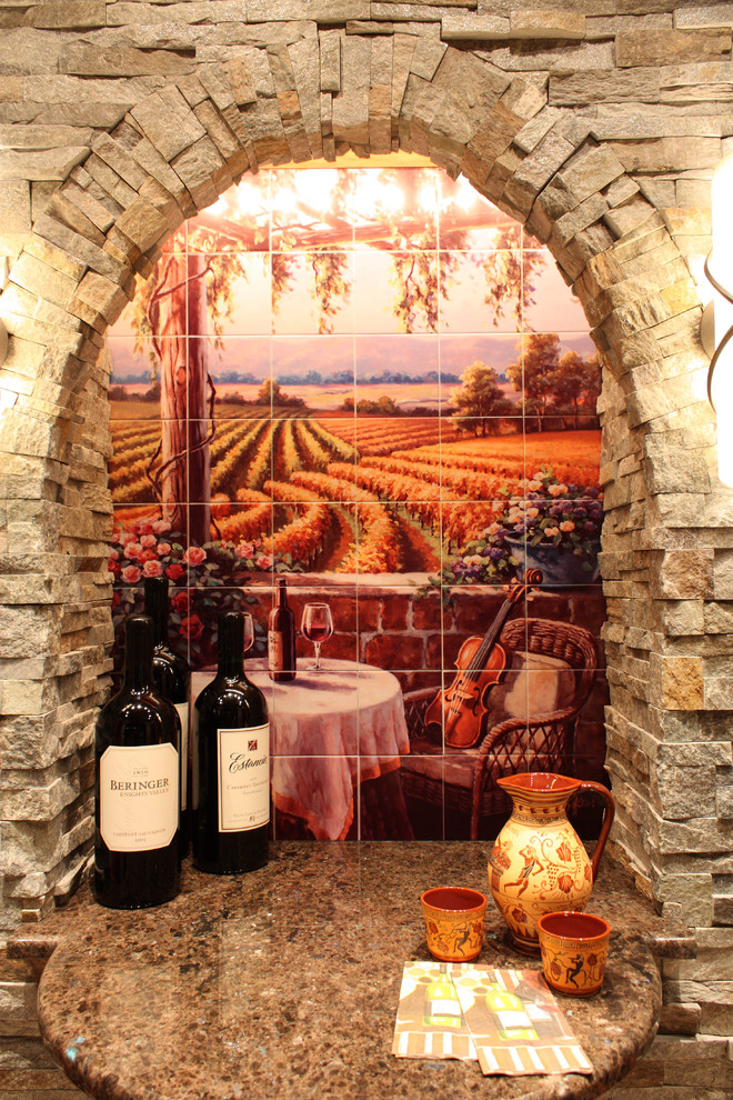 Example of a tuscan wine cellar design in Los Angeles