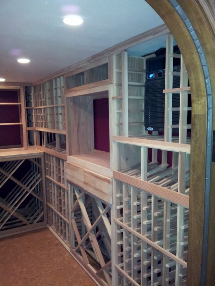 Design ideas for a small traditional wine cellar in Orange County with storage racks.