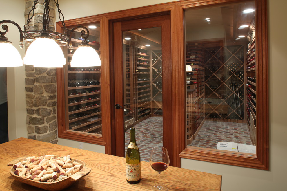 Expansive traditional wine cellar in New York with cube storage.