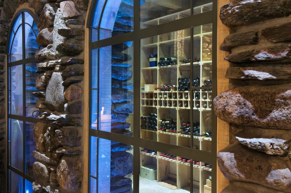 This is an example of a contemporary wine cellar in Montreal.