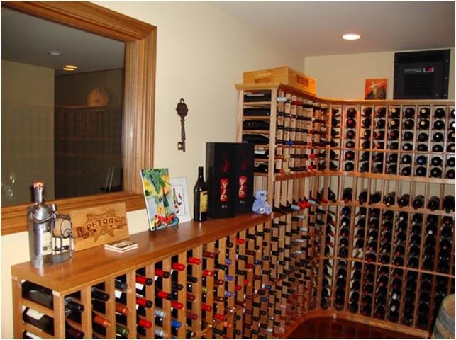 Inspiration for a mid-sized timeless wine cellar remodel in San Diego with storage racks