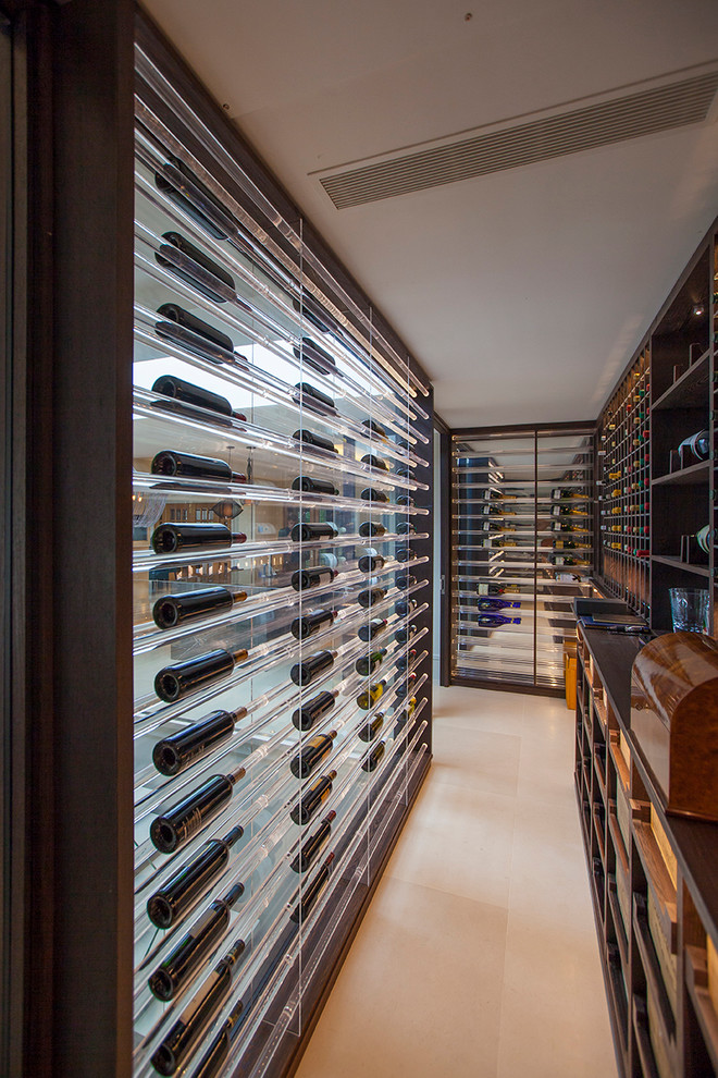 Photo of a wine cellar in London with display racks.