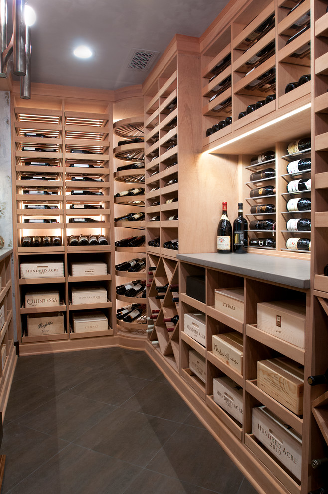 Example of a trendy wine cellar design in Grand Rapids
