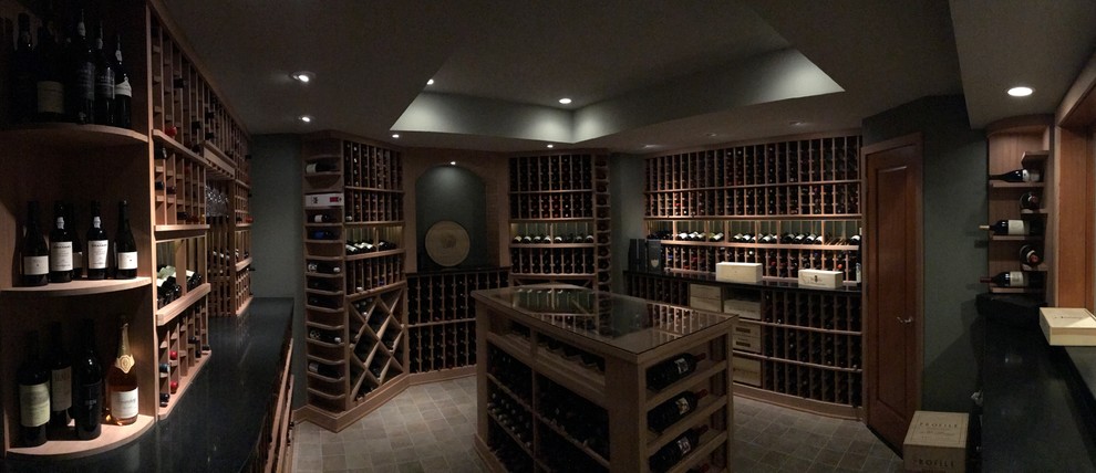 Inspiration for a small contemporary wine cellar in Indianapolis.