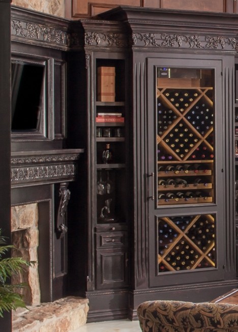 Design ideas for a large traditional wine cellar in Houston with marble flooring, cube storage and white floors.