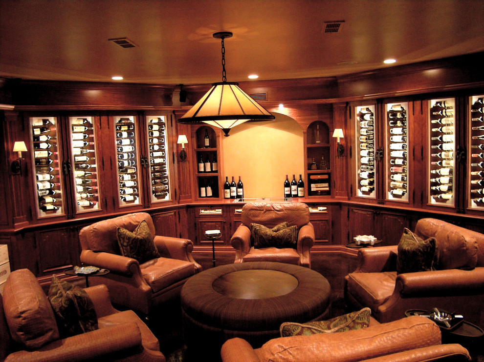 Large elegant wine cellar photo in Chicago with display racks