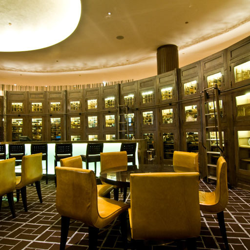 Wine Tasting Tables in this Custom Wine Cellar, Chicago Traditional