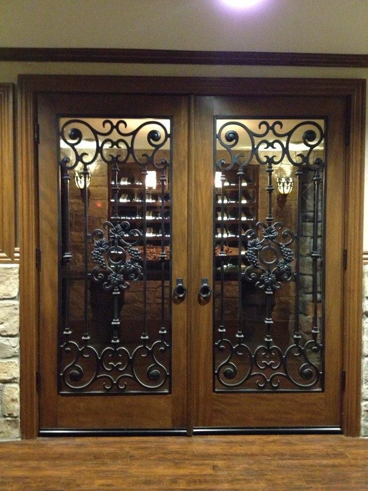 Wrought Iron, Mahogany Arya Wine Cellar Door with Grape Design by ETO