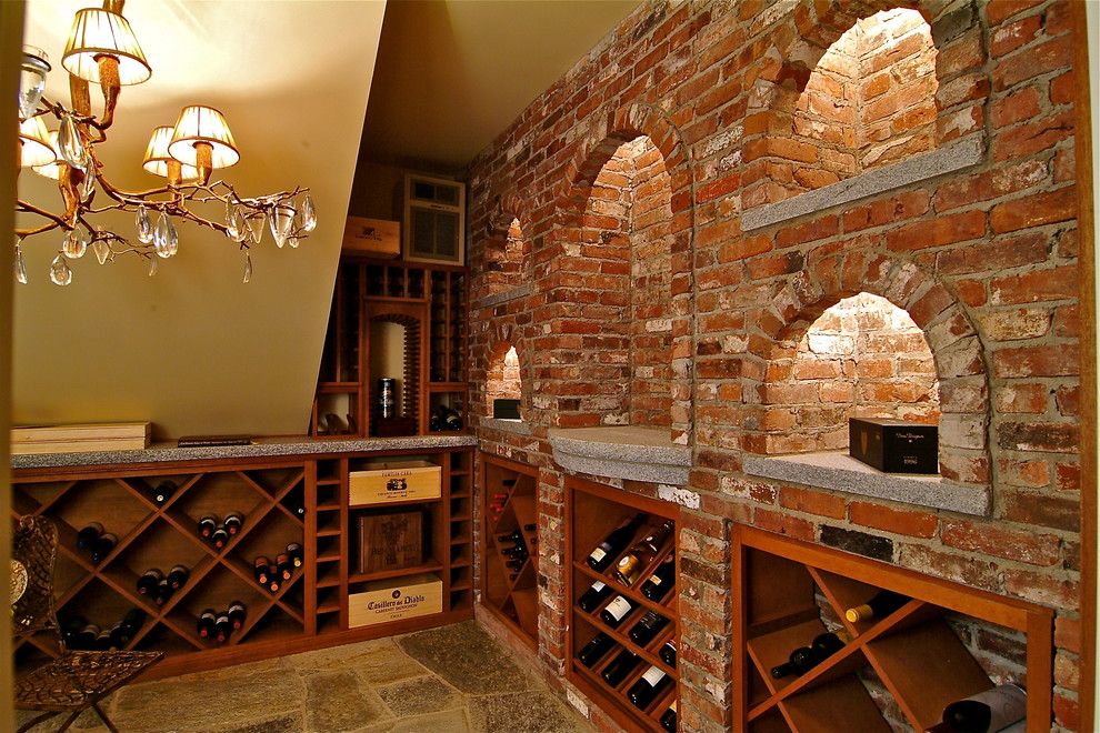 Example of a tuscan wine cellar design in Boston