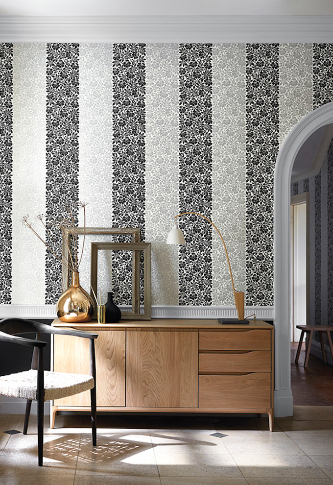 Inspiration för ett stort vintage allrum med öppen planlösning, med ett finrum, grå väggar, skiffergolv och beiget golv