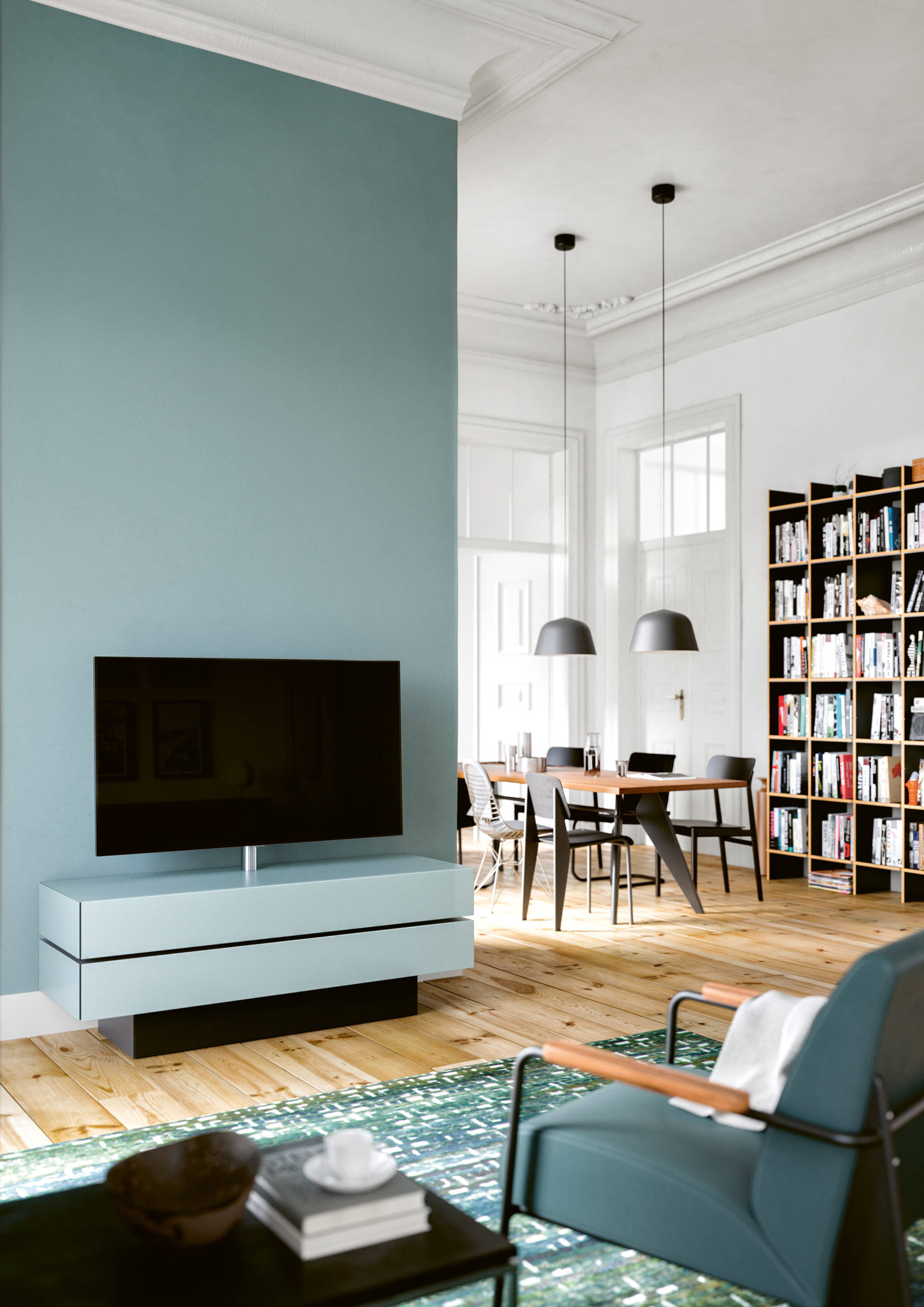 minimalistische möbel für versteckte technik im wohnzimmer