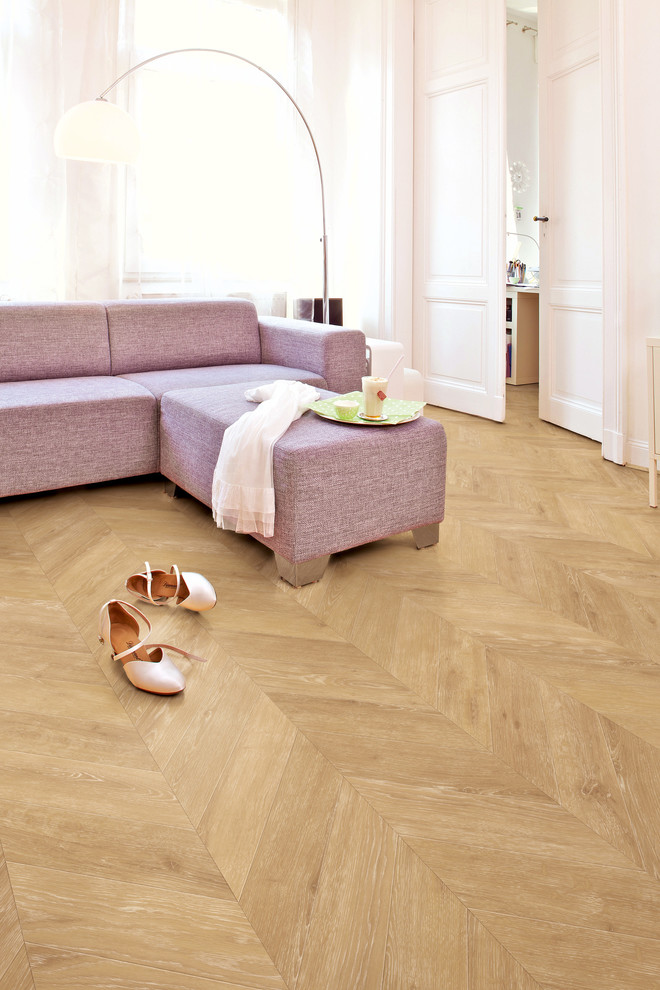 Inspiration for a contemporary formal vinyl floor and beige floor living room remodel in Cologne