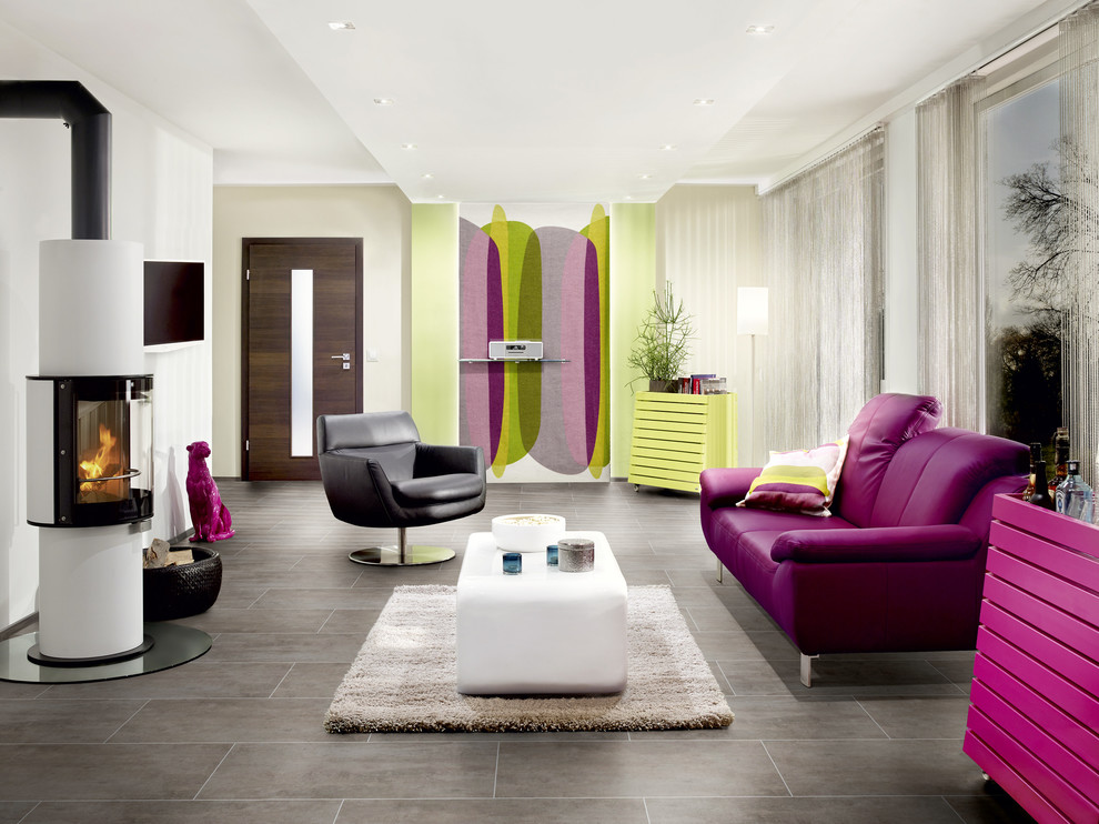 Immagine di un soggiorno contemporaneo con pavimento in vinile