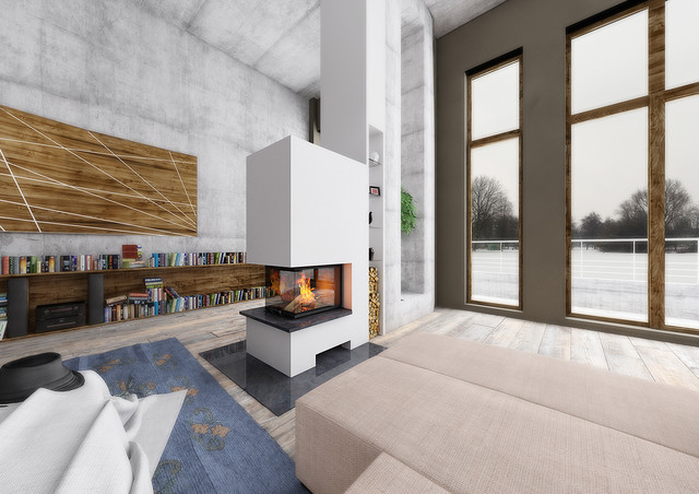 Raumteiler 3seitig mit Holzregal - Modern - Wohnbereich - Nürnberg