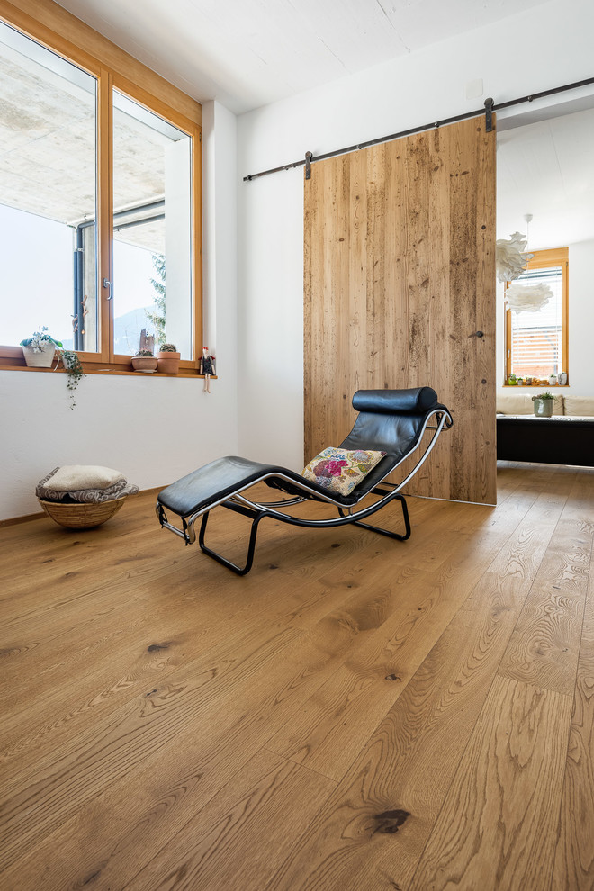 Living room - large traditional medium tone wood floor and brown floor living room idea in Stuttgart