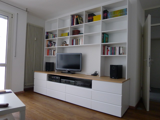 Weiße Wohnwand mit Regal und Schubladen - Modern - Wohnzimmer - München -  von Koebe Moebel Werkstätten | Houzz