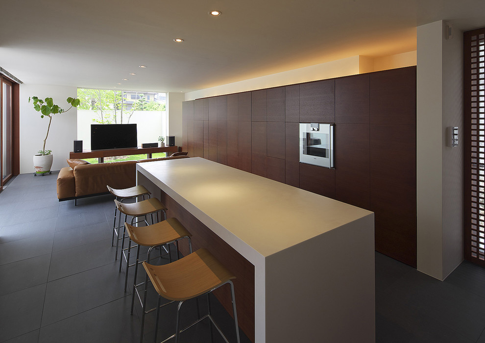 Photo of a modern kitchen in Other with ceramic flooring.