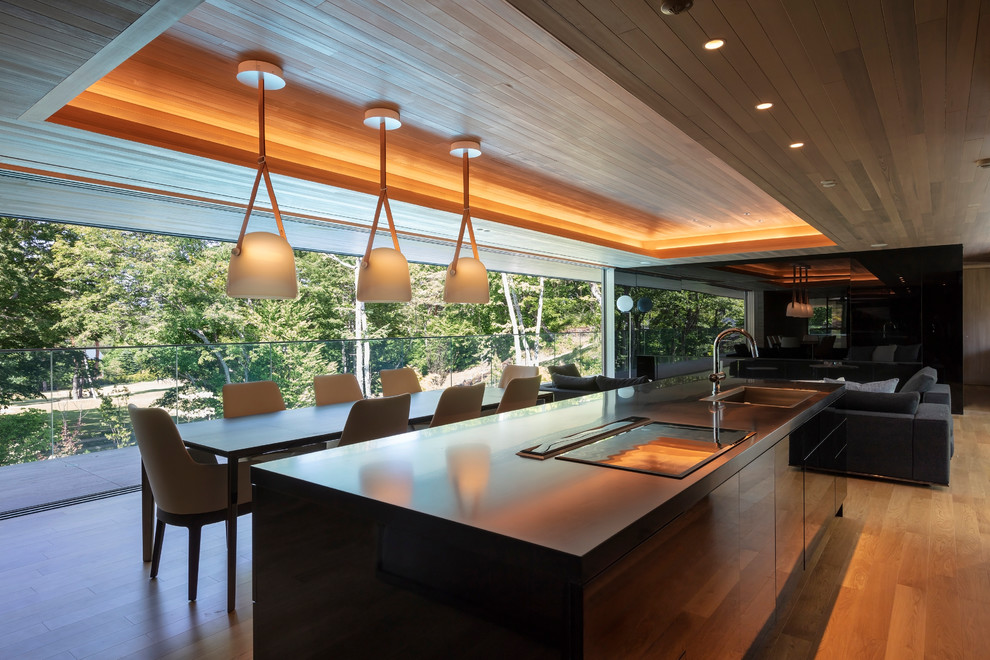 Свежая идея для дизайна: кухня в современном стиле с многоуровневым потолком - отличное фото интерьера