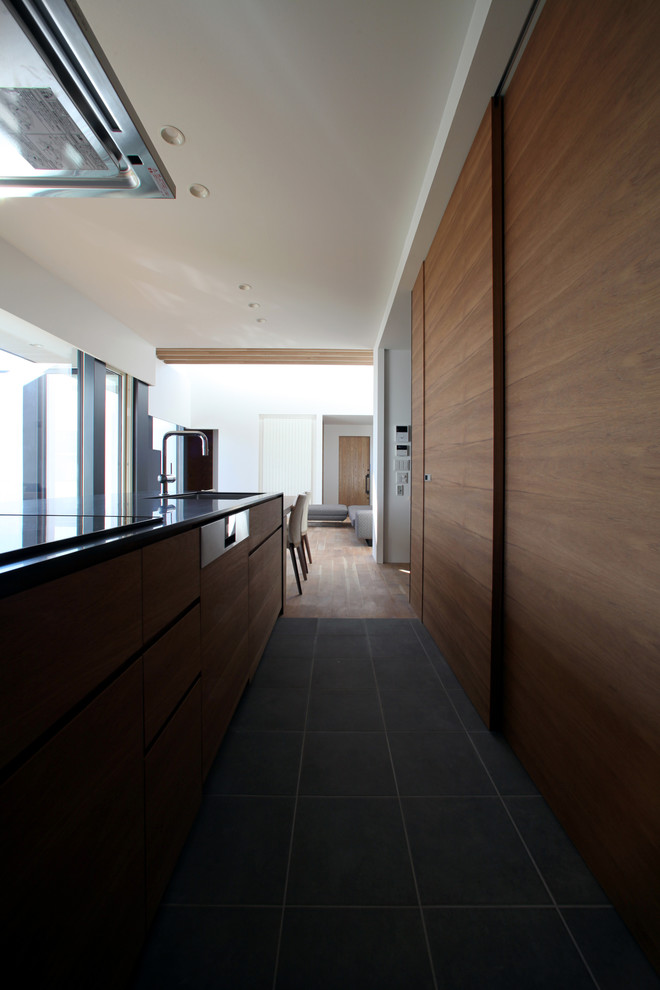 Modern single-wall open plan kitchen.