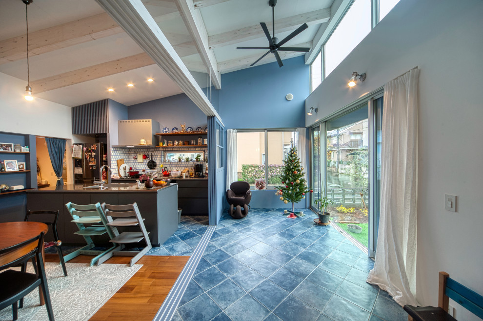 Inspiration for a mid-sized mediterranean ceramic tile and turquoise floor sunroom remodel in Other with a standard ceiling