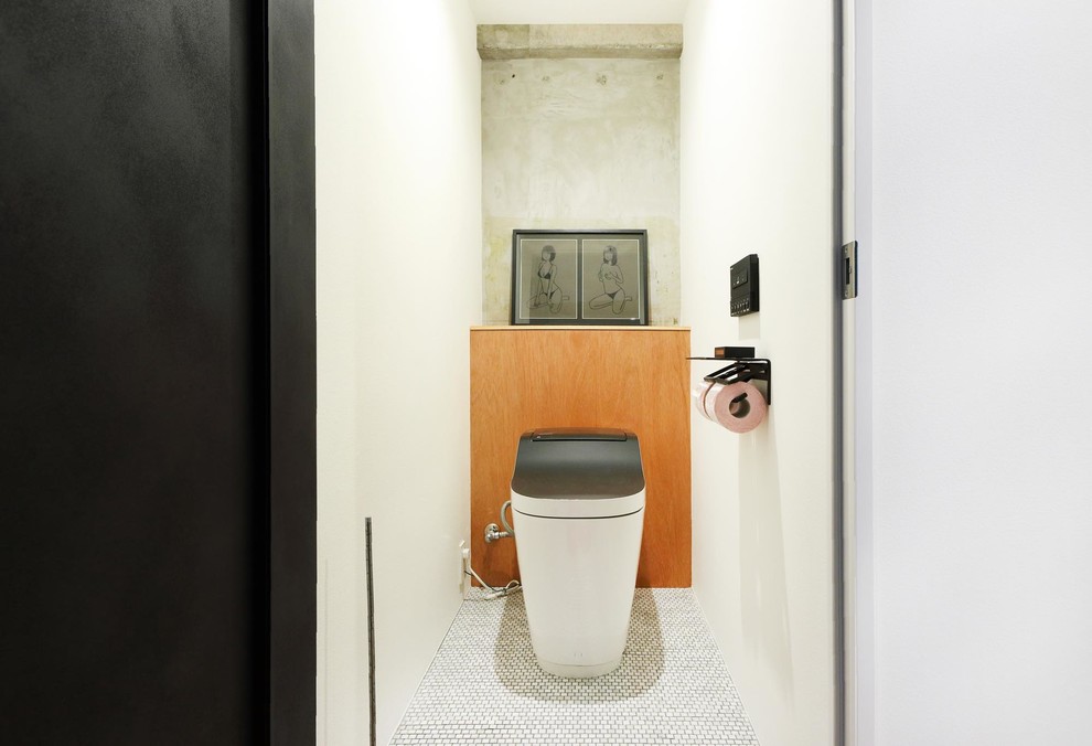 東京23区にあるインダストリアルスタイルのおしゃれなトイレ・洗面所 (白い壁) の写真