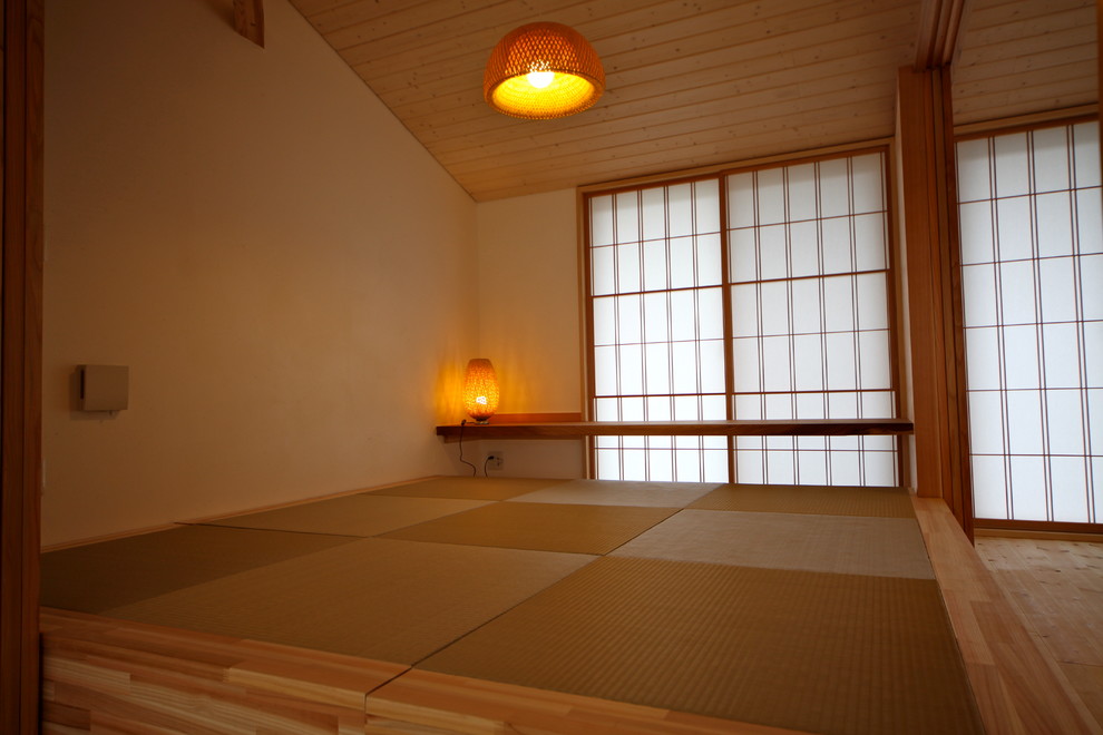 Ispirazione per un soggiorno nordico con pareti bianche e pavimento in tatami