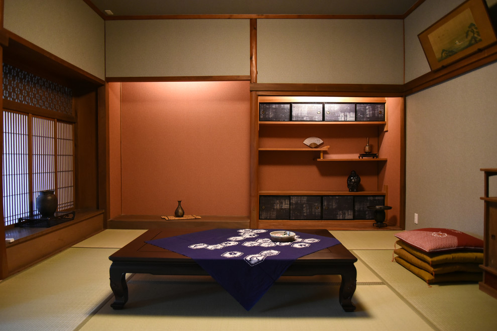Idéer för att renovera ett mellanstort orientaliskt avskilt allrum, med tatamigolv