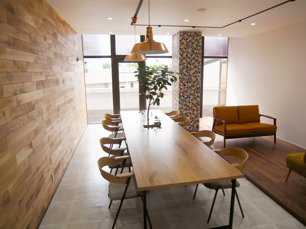 Exemple d'une petite salle à manger scandinave avec un sol en vinyl et un sol gris.