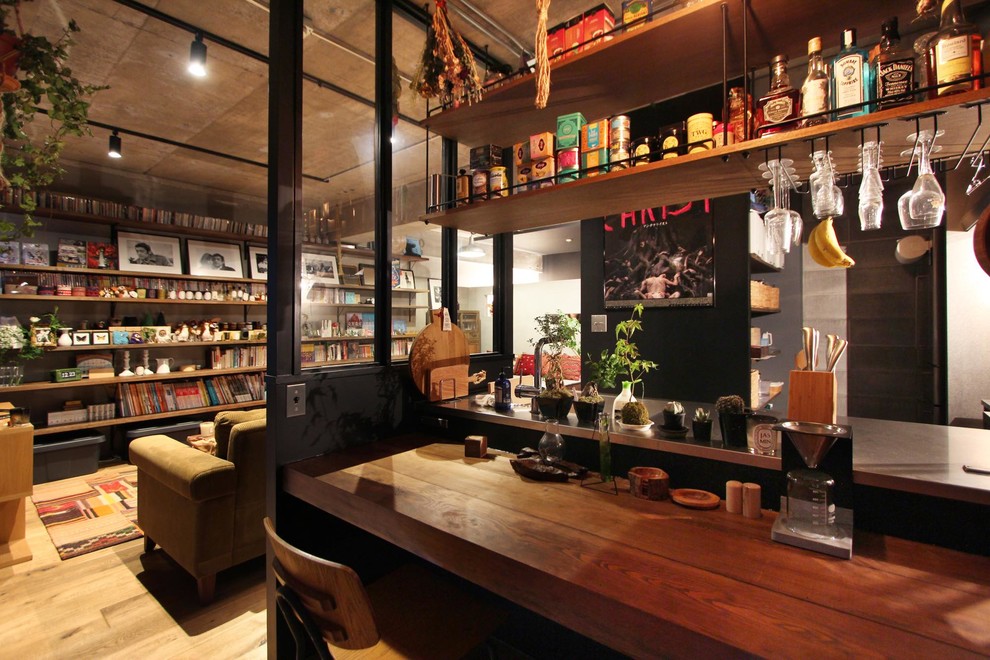 Industrial home bar in Tokyo.