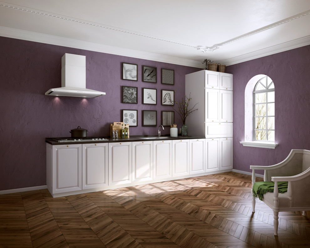 This is an example of a victorian living room in Other with purple walls and medium hardwood flooring.