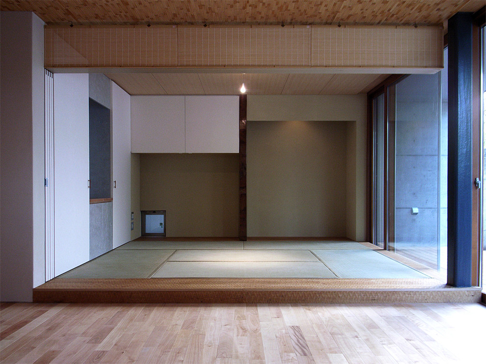 Ispirazione per un soggiorno moderno con pareti beige e pavimento in tatami