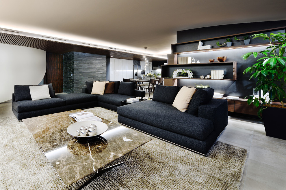 Photo of a modern open plan living room in Tokyo.