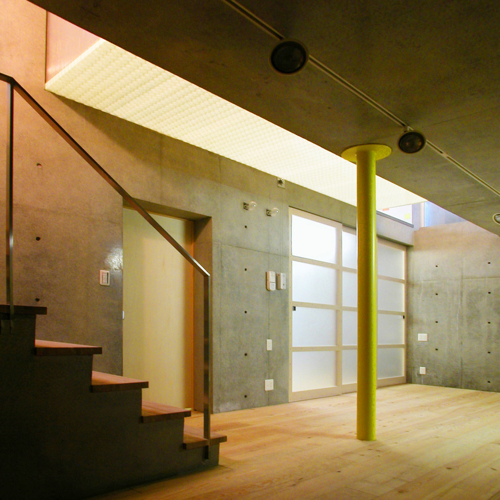 東京23区にあるモダンスタイルのおしゃれな地下室 (半地下 (ドアあり)、淡色無垢フローリング) の写真