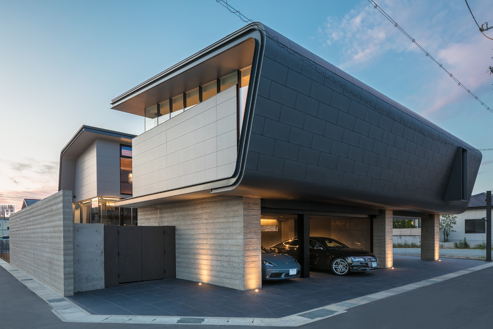 Стильный дизайн: черный дом в современном стиле с плоской крышей - последний тренд