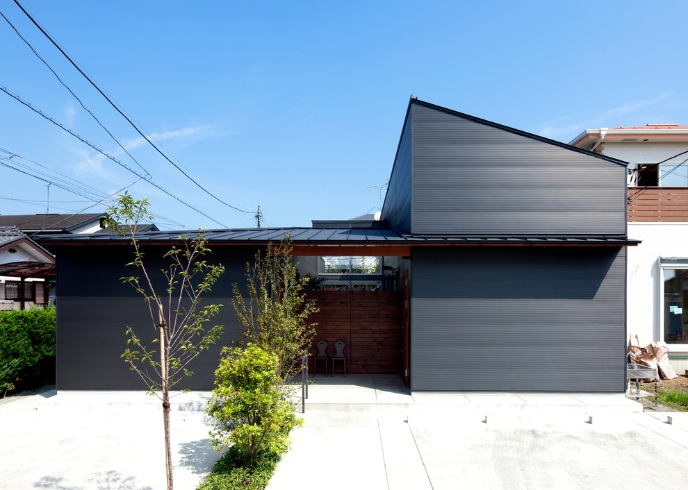 Inspiration för moderna svarta hus, med platt tak