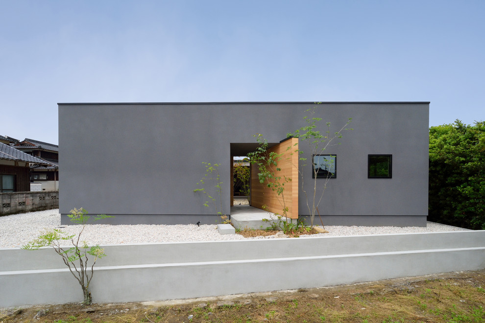 Idee per la villa grigia contemporanea con tetto piano