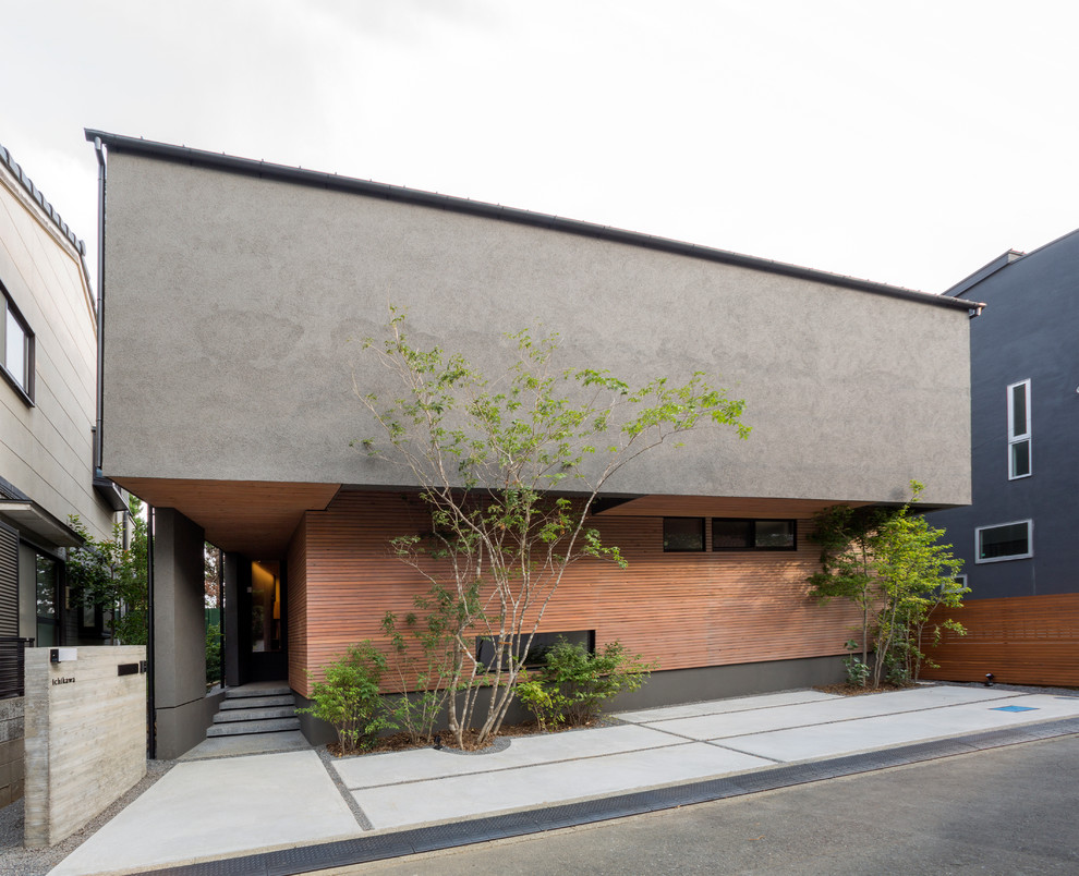 Asiatisches Einfamilienhaus mit grauer Fassadenfarbe und Flachdach in Sonstige