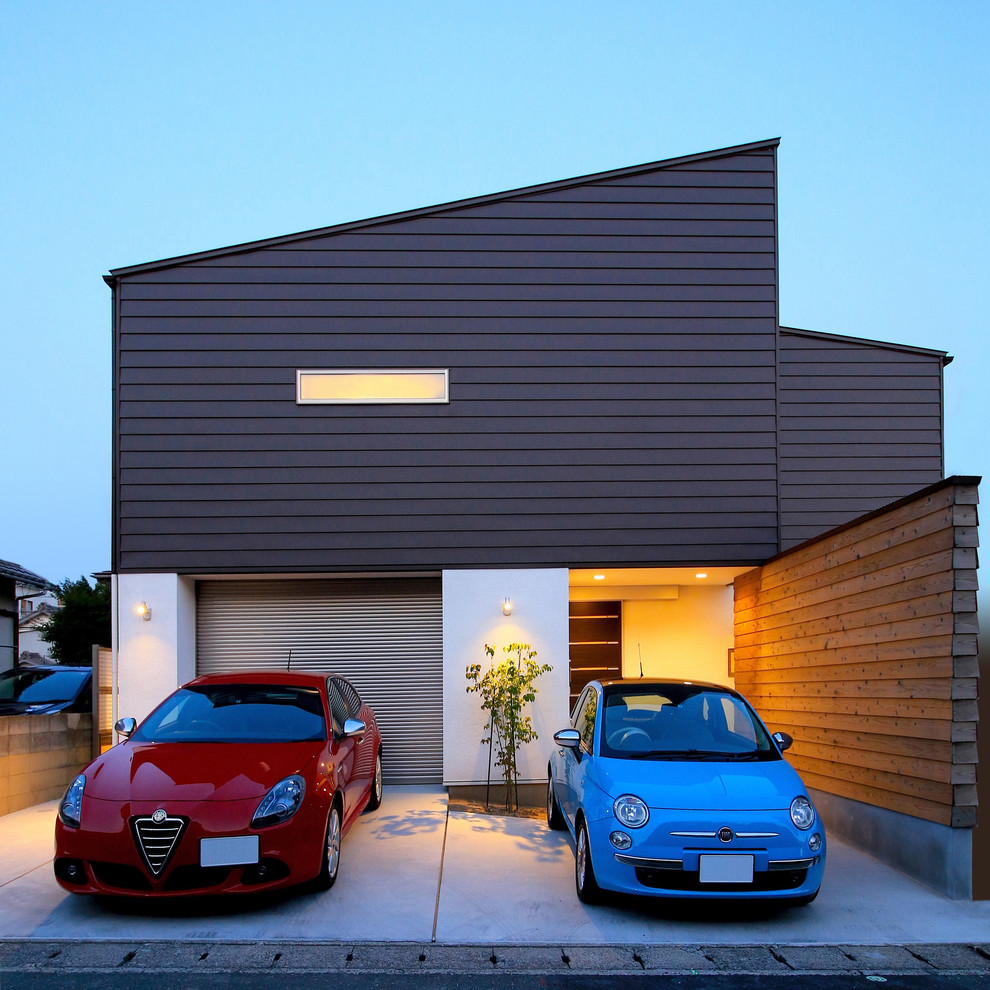 Стильный дизайн: двухэтажный частный загородный дом в стиле модернизм с металлической крышей - последний тренд