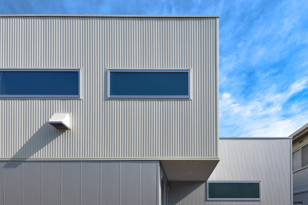 Großes, Zweistöckiges Rustikales Einfamilienhaus mit Metallfassade und Flachdach in Sonstige