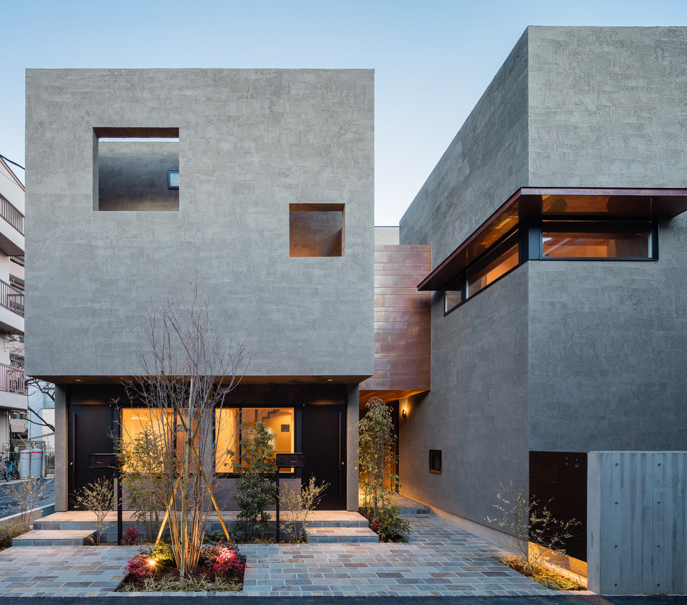 Пример оригинального дизайна: серый дом в стиле модернизм