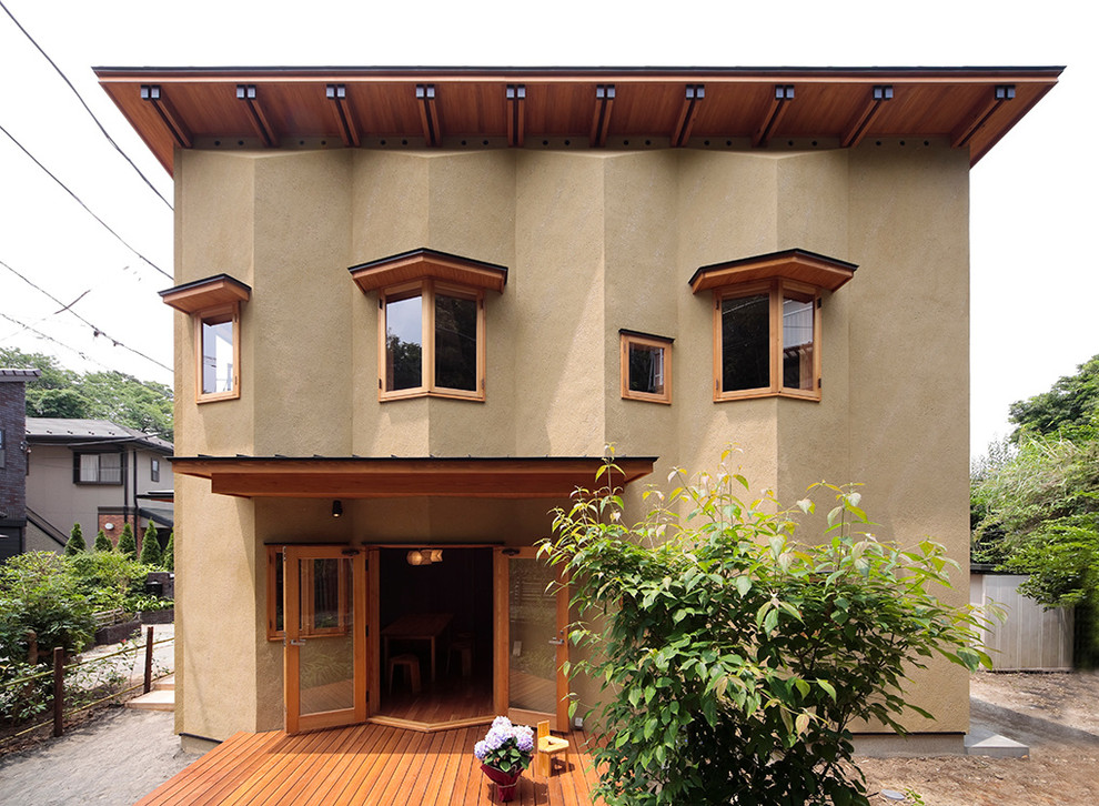 Idéer för funkis bruna hus, med platt tak