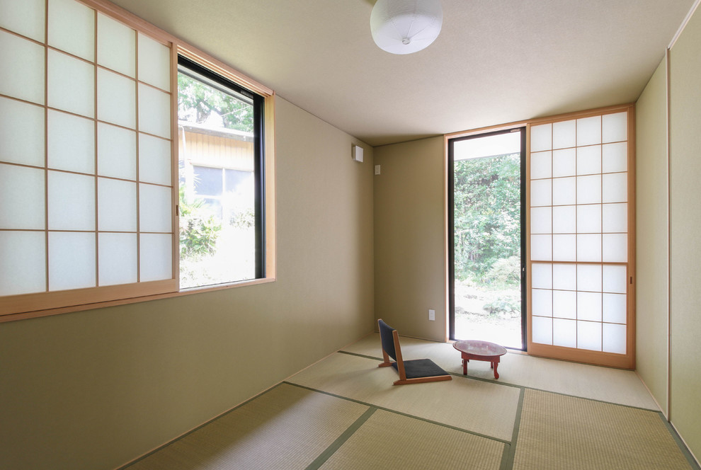 Modern bedroom in Other with tatami flooring.