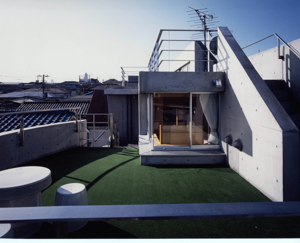Foto di un grande giardino minimalista esposto in pieno sole sul tetto in autunno