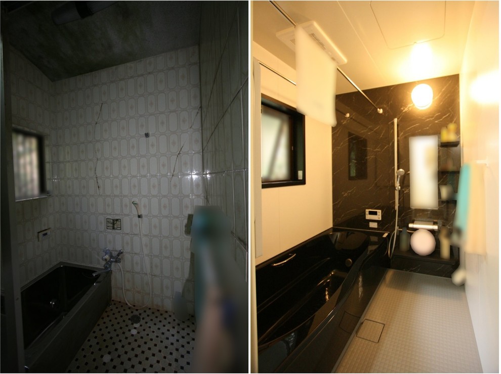 名古屋にあるモダンスタイルのおしゃれな浴室 (モノトーンのタイル、グレーの床) の写真