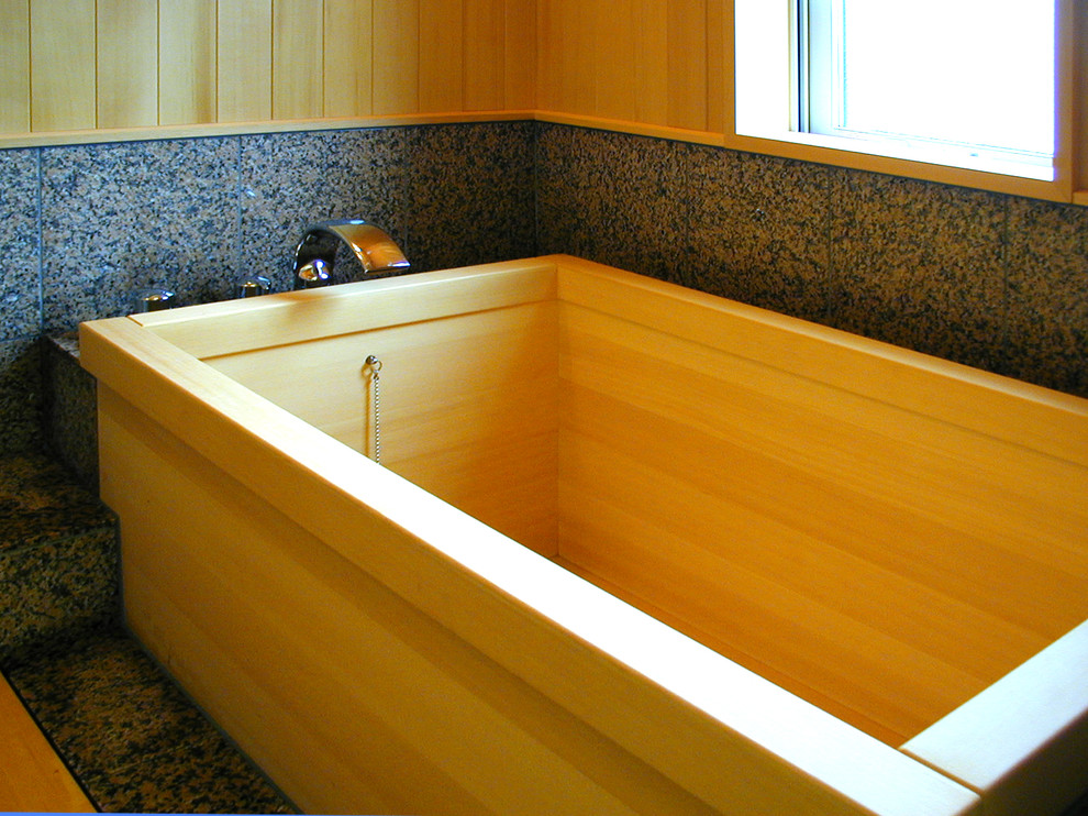 Bathroom - contemporary master stone tile bathroom idea in Yokohama