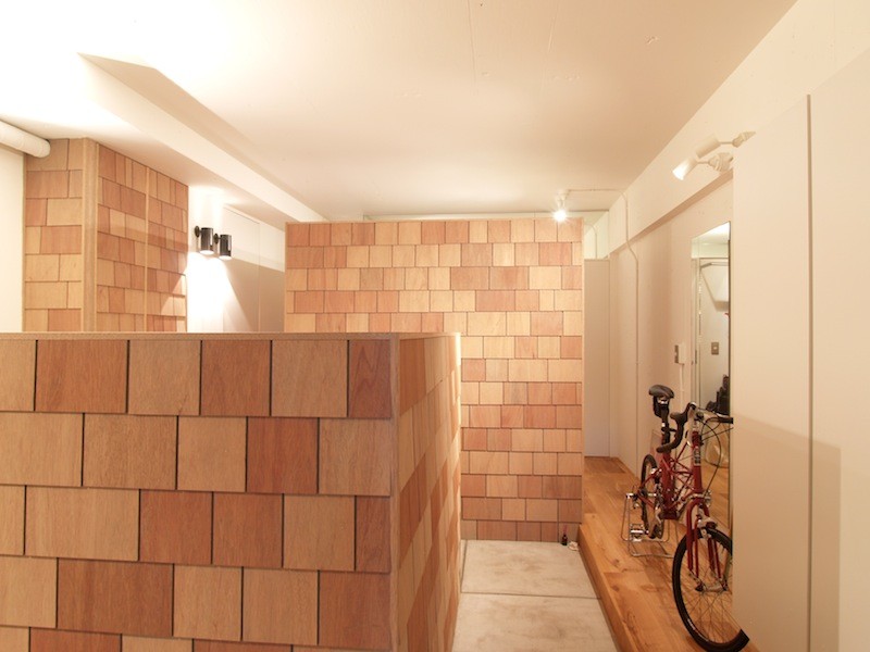 Inspiration for a medium sized vestibule in Tokyo with brown walls and concrete flooring.