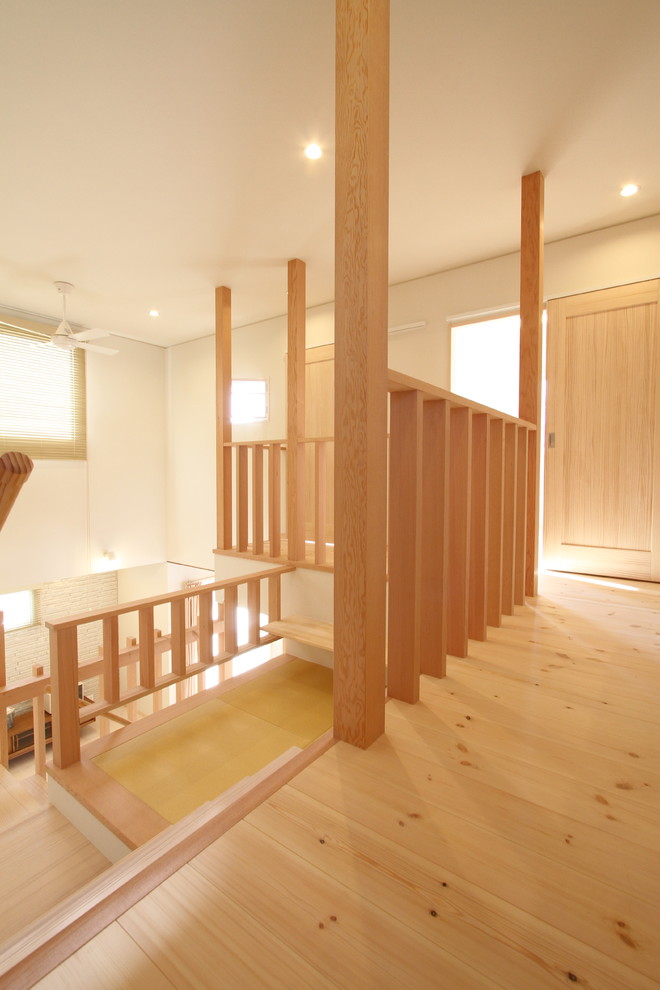 Design ideas for a scandinavian wood railing staircase in Other.