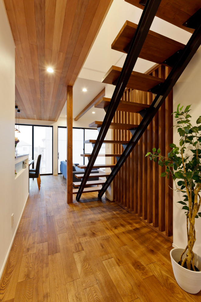 Idées déco pour un escalier droit moderne avec des marches en bois.