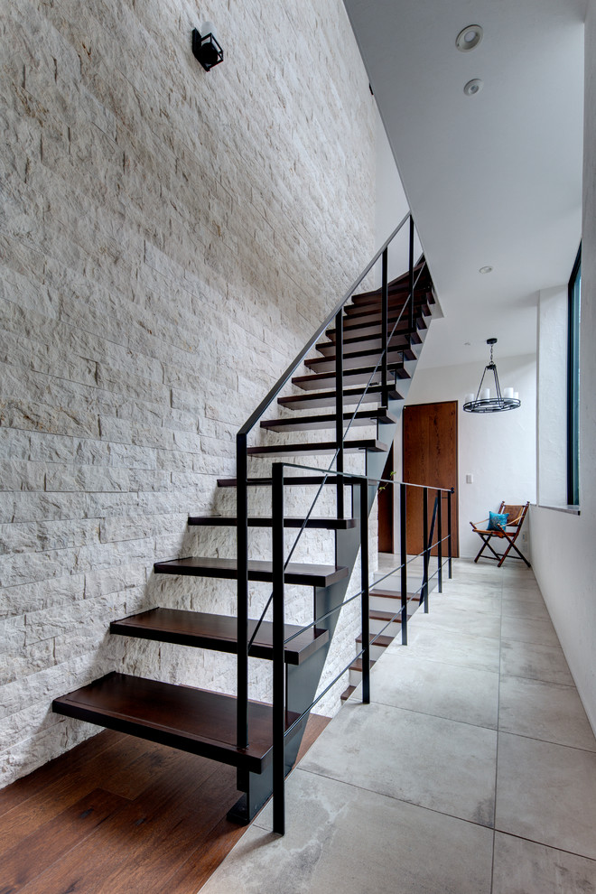 Staircase - contemporary wooden straight open staircase idea in Tokyo